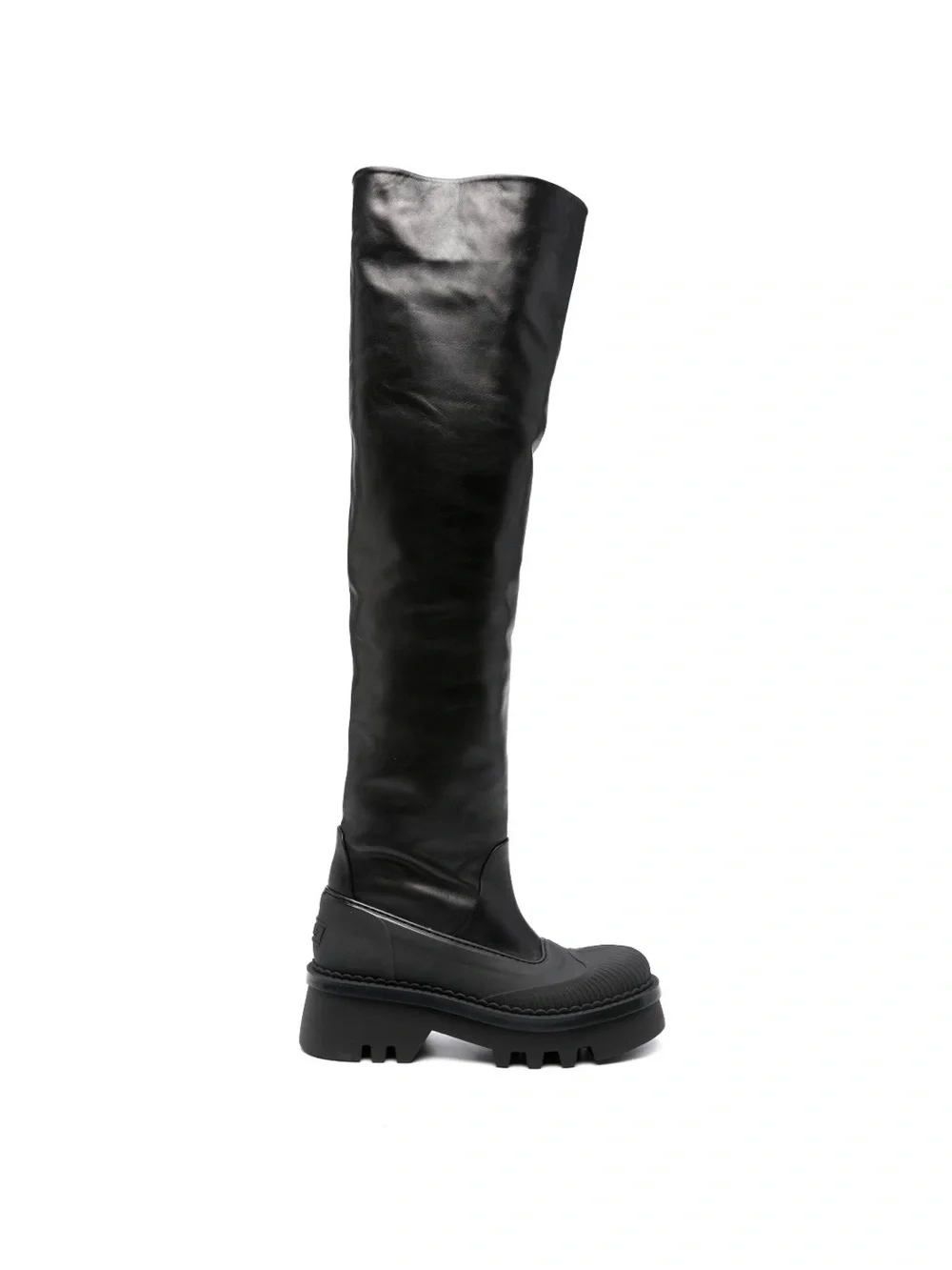 Chloe Raina Black Leather Over the Winter Rain Boots